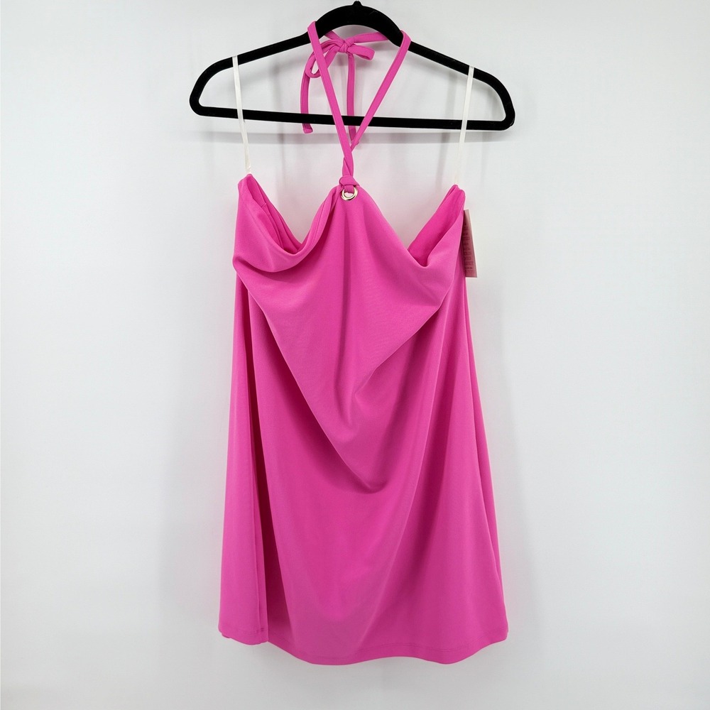 Boston Proper Halter Top Cowl Neck Ring Detail XL Pink Womens Summer Blouse